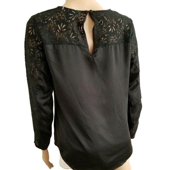 Eva Mendes New York & Co. Women’s Black Lace Long Sleeve Top Blouse Size Small - Picture 3 of 10
